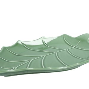 VASSOIETTO FOGLIA PIOPPO VERDE in PORCELLANA 28x20cm