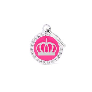 Medaglietta Glam “Corona Cerchio Fucsia Strass” personalizzata