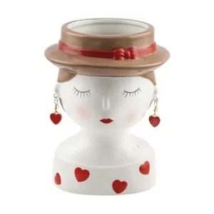 Portavaso testa bimba con orecchini e cuoricini alto 20 cm