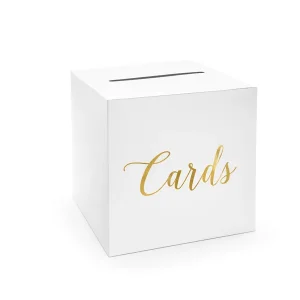 Scatola Bianca Buste Regalo Invitati Scritta “Cards” Color Oro (PUDTM6-019ME)