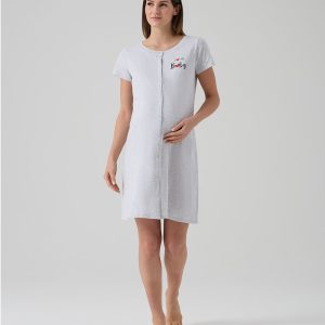 Camicia da notte pre-parto grigia con stampa