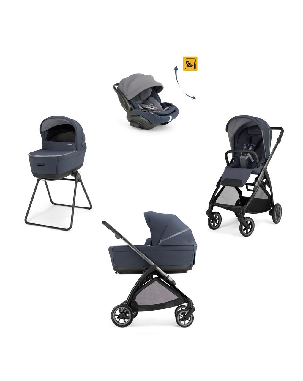Electa system quattro – rooftop blue con telaio iron e seggiolino auto darwin infant recline evo – inglesina