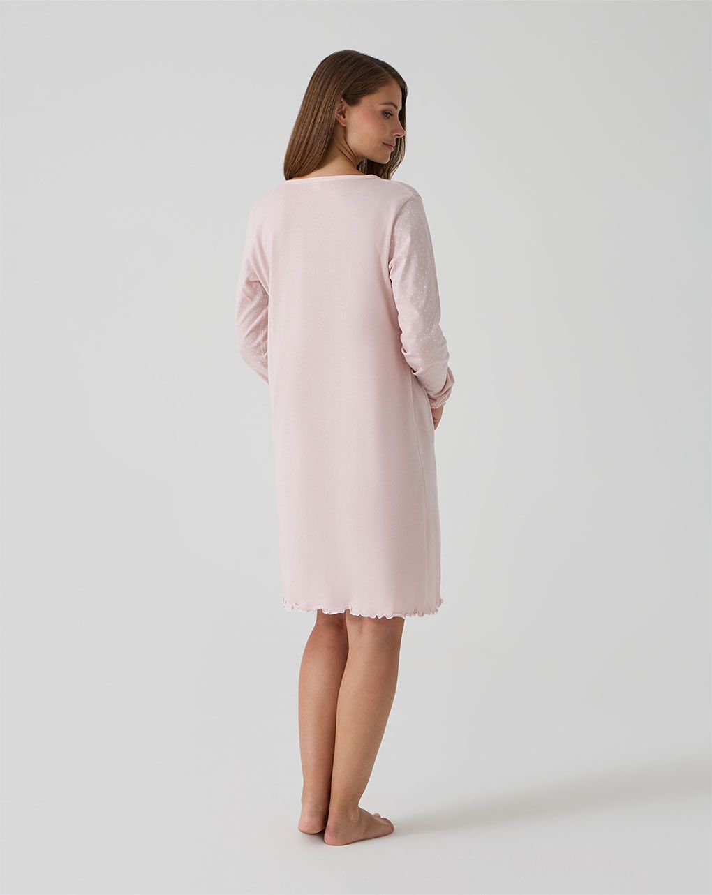 Camicia da notte premaman rosa rouches e pois - immagine 4