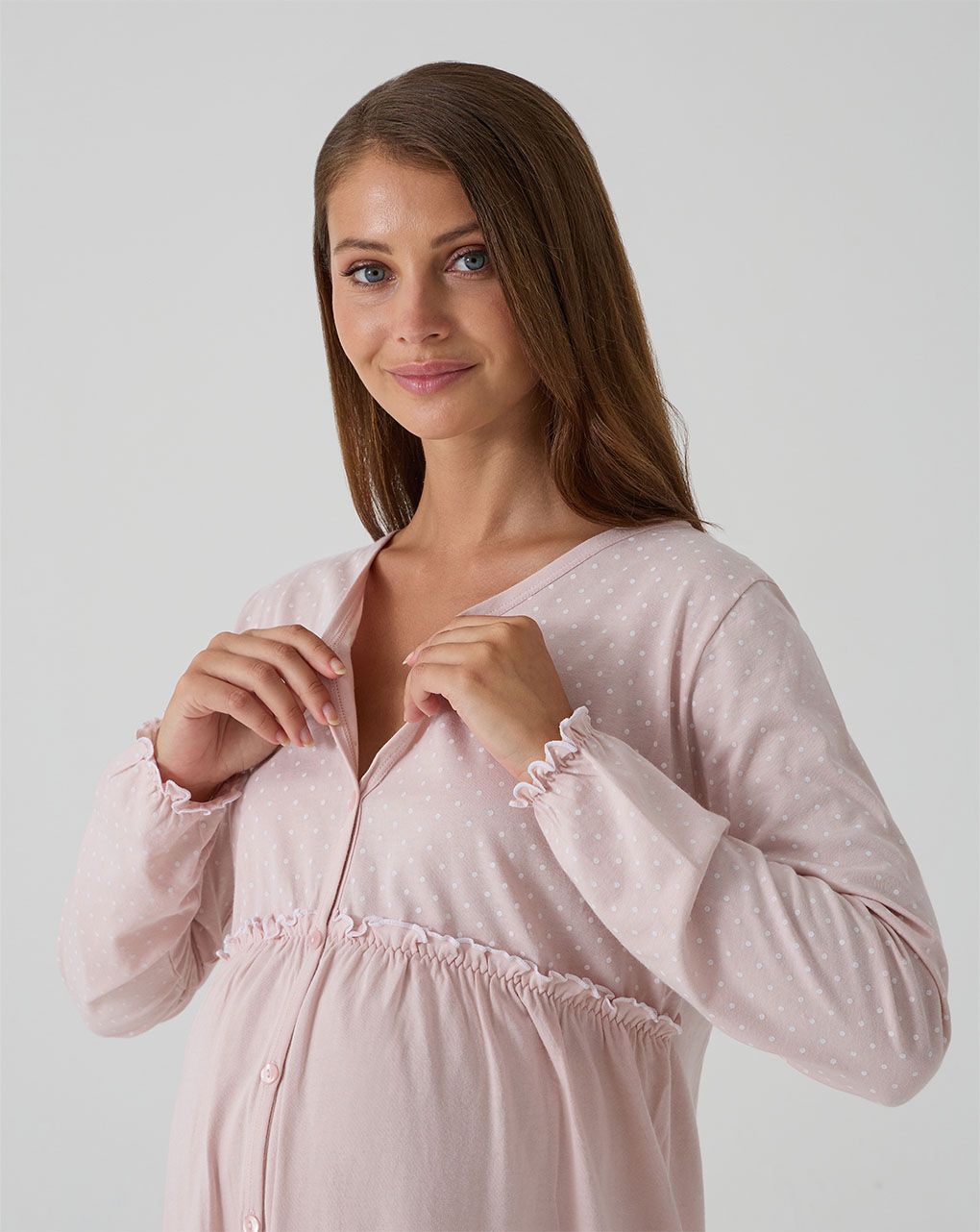 Camicia da notte premaman rosa rouches e pois - immagine 5